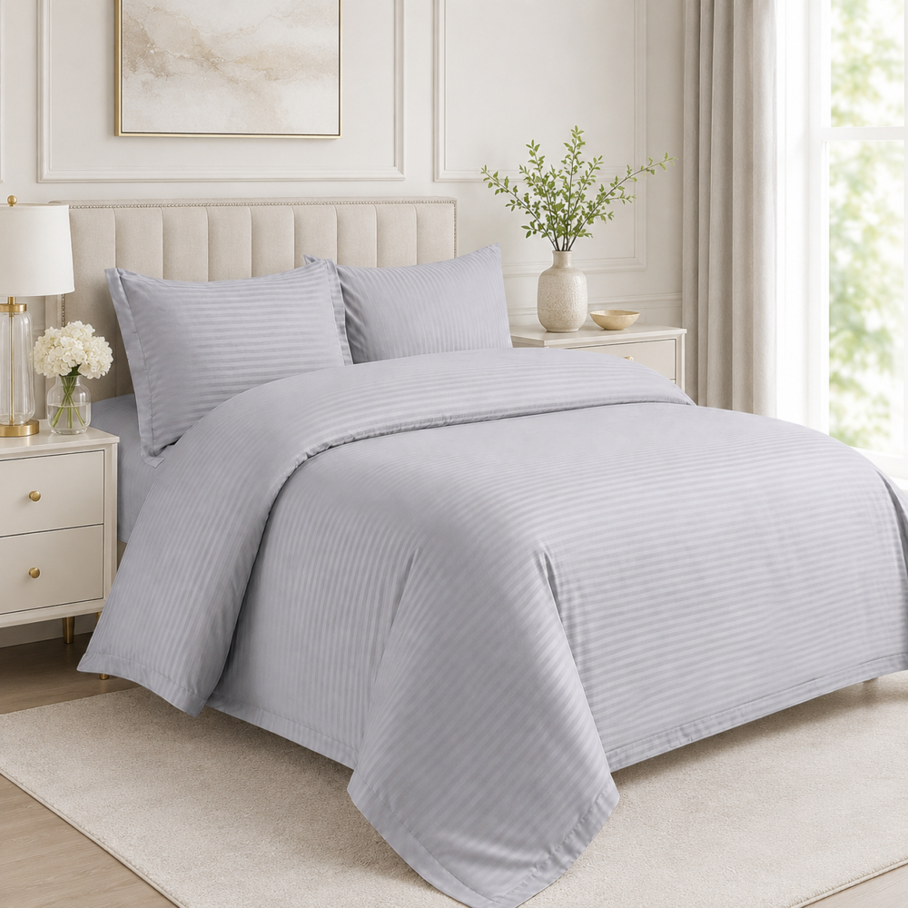 بيت لحاف فندقي مقلم نفرين 6 قطع | بدون حشوة 4 الوان